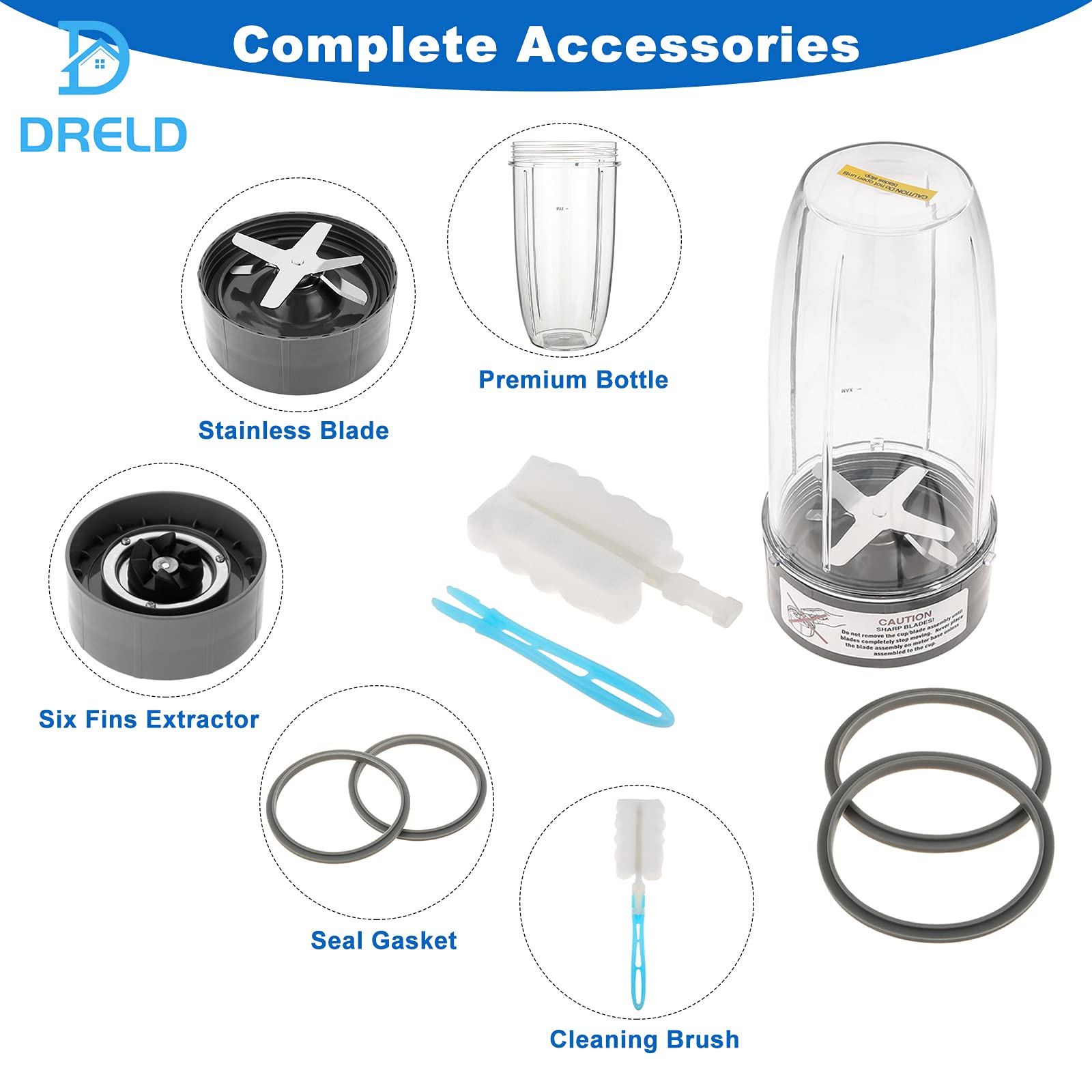 Blender 2Pcs 32oz Cup and 2Pcs Extractor Blade with 2 Rubber Gasket, Compatible with Nutribullet 600W/900W Blender Models (7 Packs)
