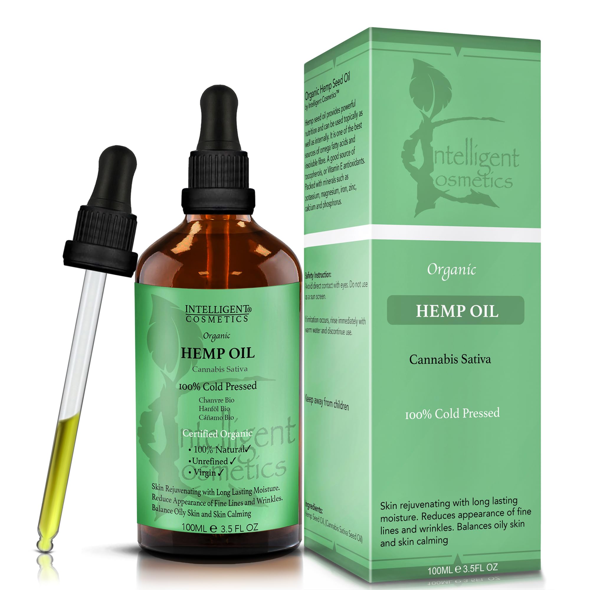HEMP SEED OIL 100ML, 100% Cold Pressed Unrefined, Organic, Pure & Natural. Skin Care Facial Oil, Prevents Premature Ageing, Tightens & Shrinks Large Pores, Balances Oily Skin