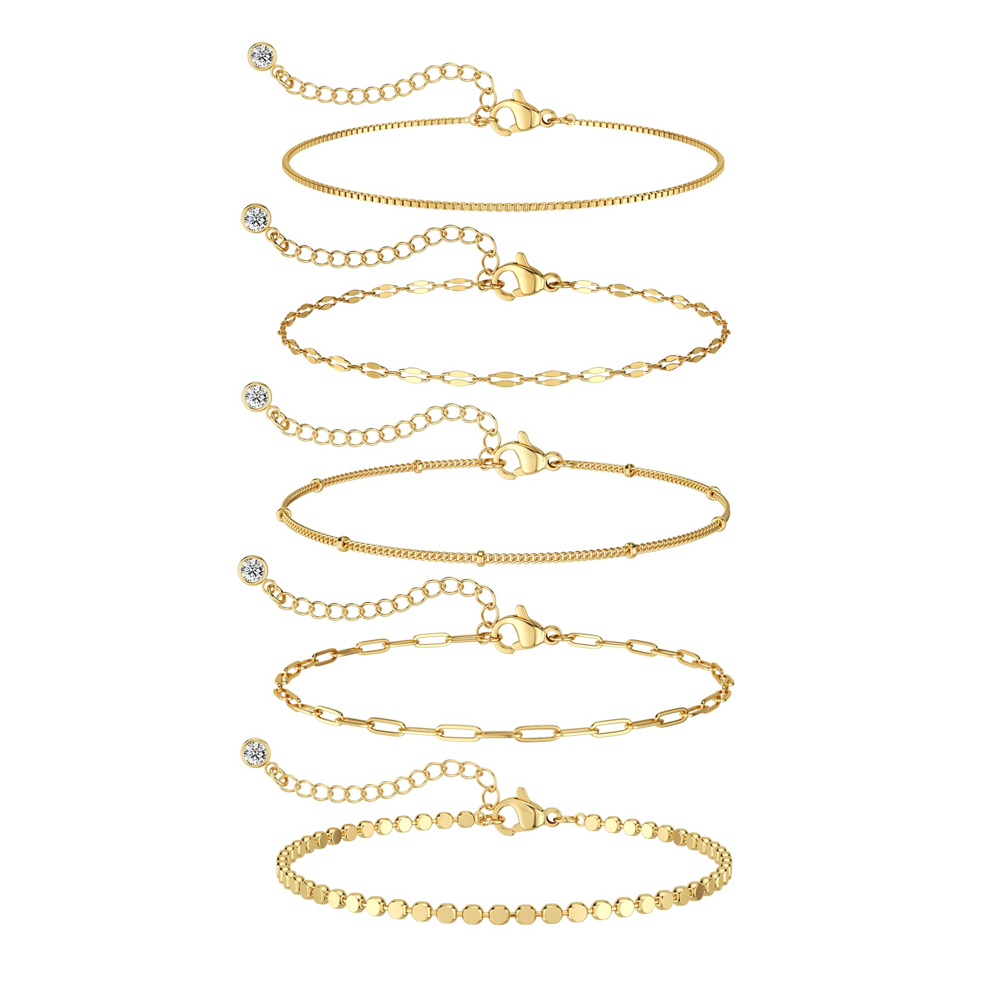 MBW Gold Bracelets for Women Trendy, Dainty 14K Gold Plated Bracelet Stack Beaded Chain Bracelet Set Thin Small Cute Paperclip Bracelets Fashion Waterproof Jewelry Gift Gold Accessories for Women