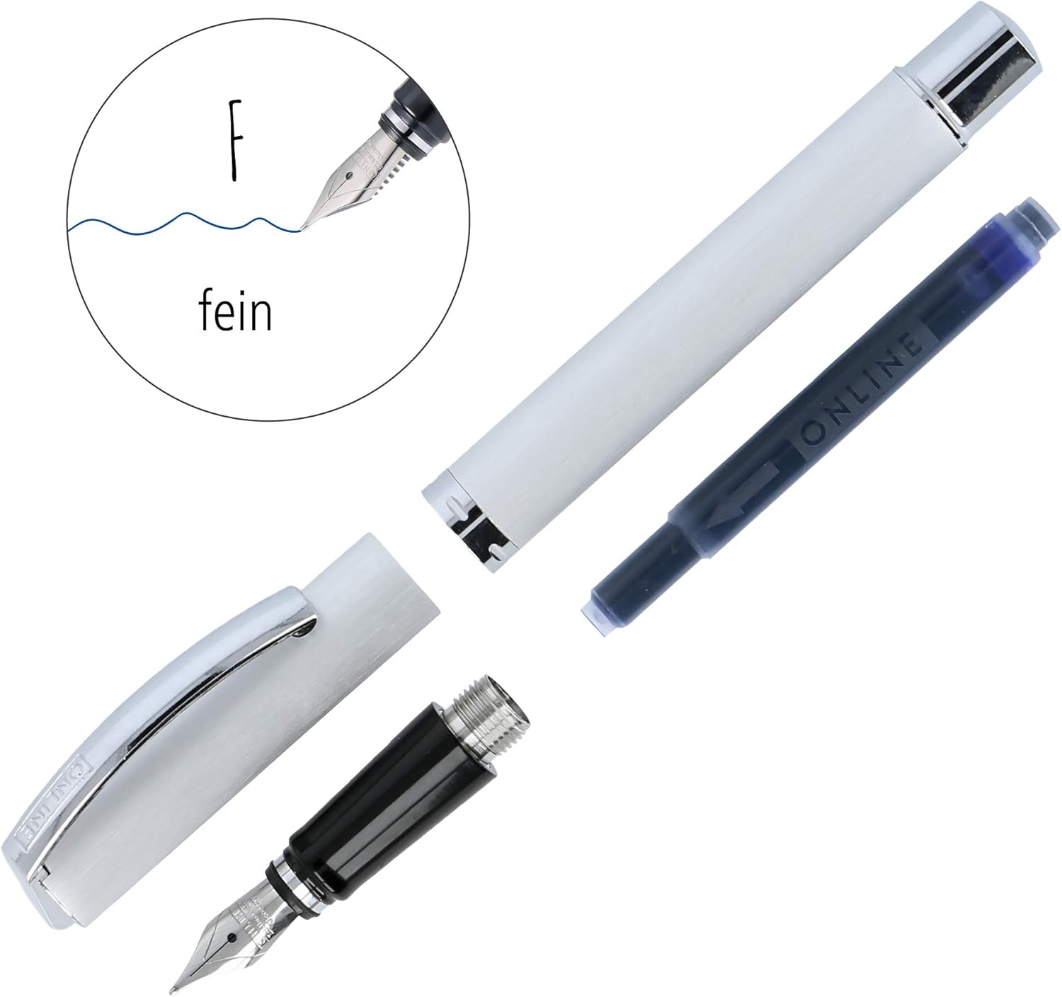 Online, 36603 AA8Vision Black Fountain Pen with Clear Design Matt Brushed Aluminium Iridium Nib F (Fine) Colour: Black - Image 5
