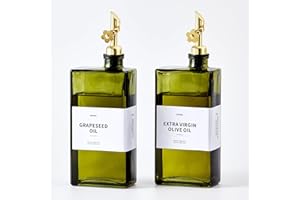 Olive Oil Dispenser Bottle for Kitchen, 16.9oz /500ml Cooking Vinegar Dispenser Bottle Set, Glass Sauce Container, Labels, Br