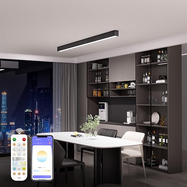 MODERN LED CEILING LIGHT WITH REMOTE, BLACK DIMMABLE CLOSE TO CEILING LAMP FIXTURES, 30W CCT (2700K-6000K), SMART LINEAR CEILING LIGHTS FOR LIVING ROOM BEDROOM OFFICE HALLWAY KITCHEN(39.1INCH/3.26FT)