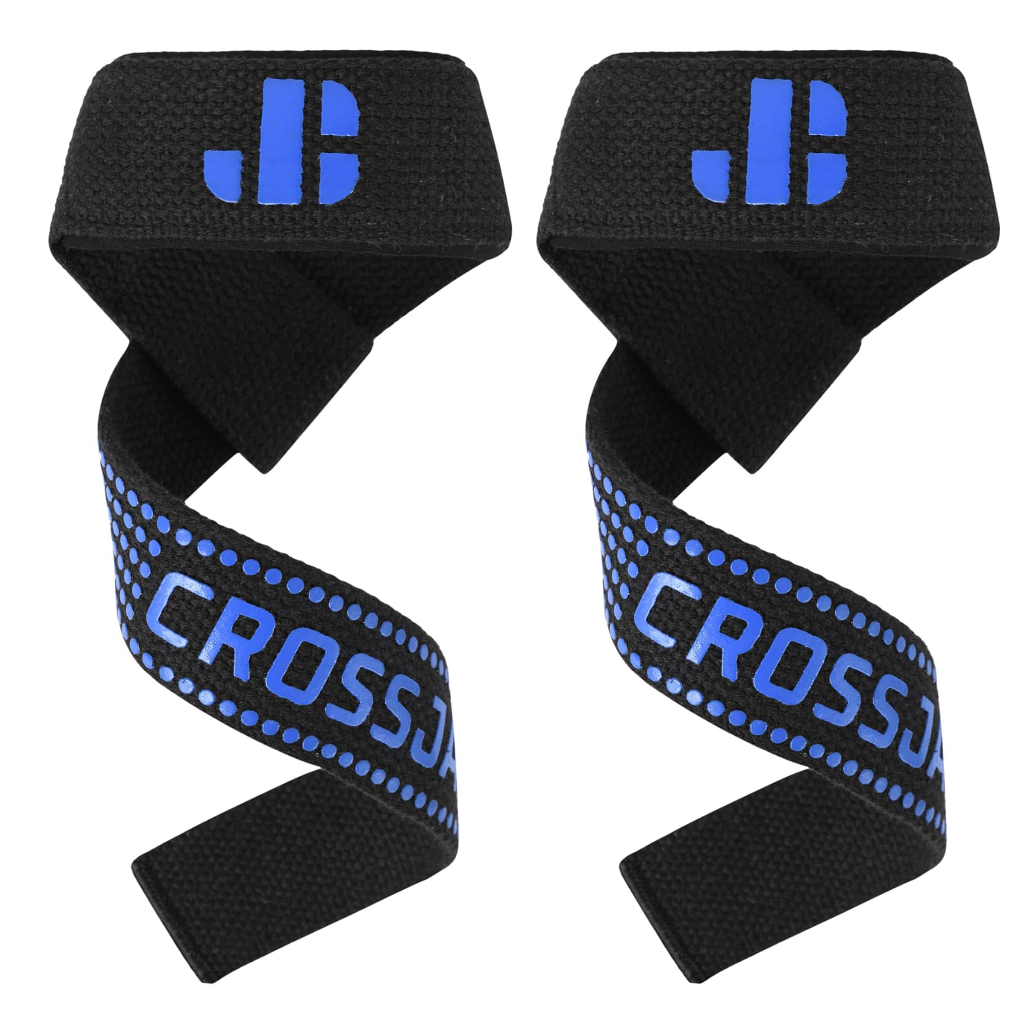 CROSSJAB Titan Armour Weight Lifting Straps 60cm Extended Length Gel Grip Wrist Support Padded Cotton Lifting Wraps for Deadlifts Bodybuilding & Strength Training Non-Slip Bar Grip (Blue)