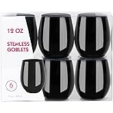PLASTICPRO 6 Pack Black Plastic Wine Glasses Stemless Disposable 12 oz BPA Free Shatterproof Plastic Wine Cups Wine Glasses for Parties