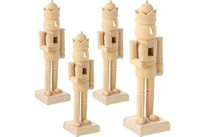 Poen 4 Pcs Large Unfinished Nutcrackers Christmas Wooden Nutcrackers Figures Set Holiday Unpainted Nutcracker Puppet DIY Walnut Soldier Ornament Decoration for Home(8 Inch,Crown)