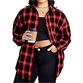 BLANCHES Plus Size Flannel Shirts for Women Lightweight Plaid Shirt Button Down Blouses Casual Boyfriend Shacket