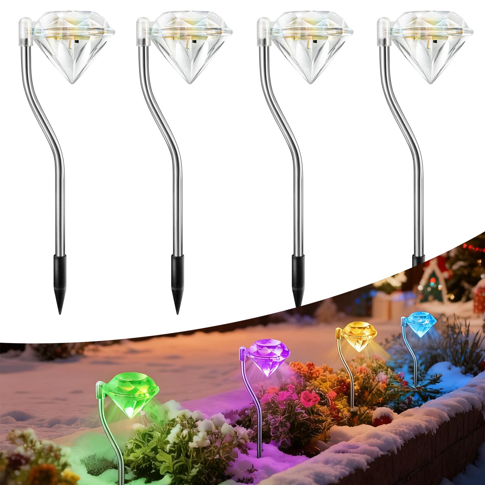 Anordsem Solar Lights Outdoor Garden: Garden Lights Solar Powered Waterproof for Outside Decorative - Colour Changing Lighting for Fence Patio - Diamond LED Decorating Light Gifts for Women Mum Wife