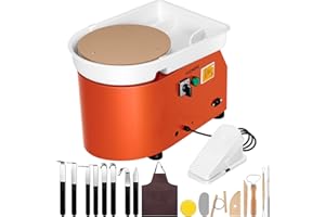 VIVOHOME 11Inch 28CM Electric Pottery Throwing Wheel with Bat Pin Holes, Ceramic Clay Wheel with Foot Pedal and Detachable Basin, DIY Tools for Adults Beginners Art Craft Orange