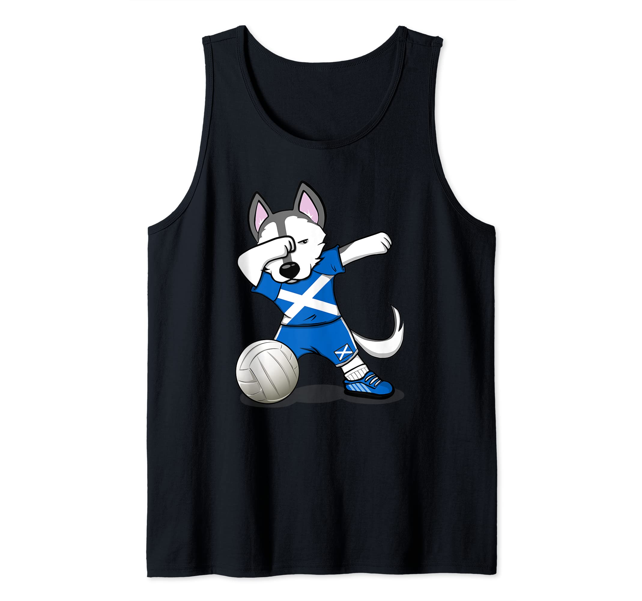 Dabbing Husky Scotland Volleyball Fans Jersey Scottish Flag Tank Top
