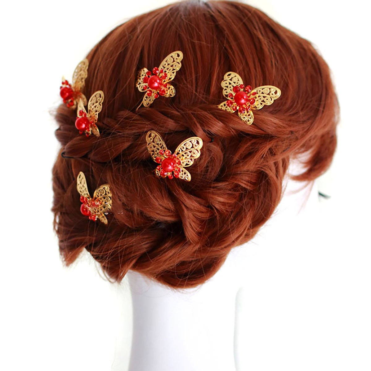 12PCS U-shaped Butterfly Pearl Rhinestone Bridal Wedding Hair Pins Clip Headdress Prom Headwear Hair Accessories Hairpin DIY Accessories for Women Lady Girls (Gold)