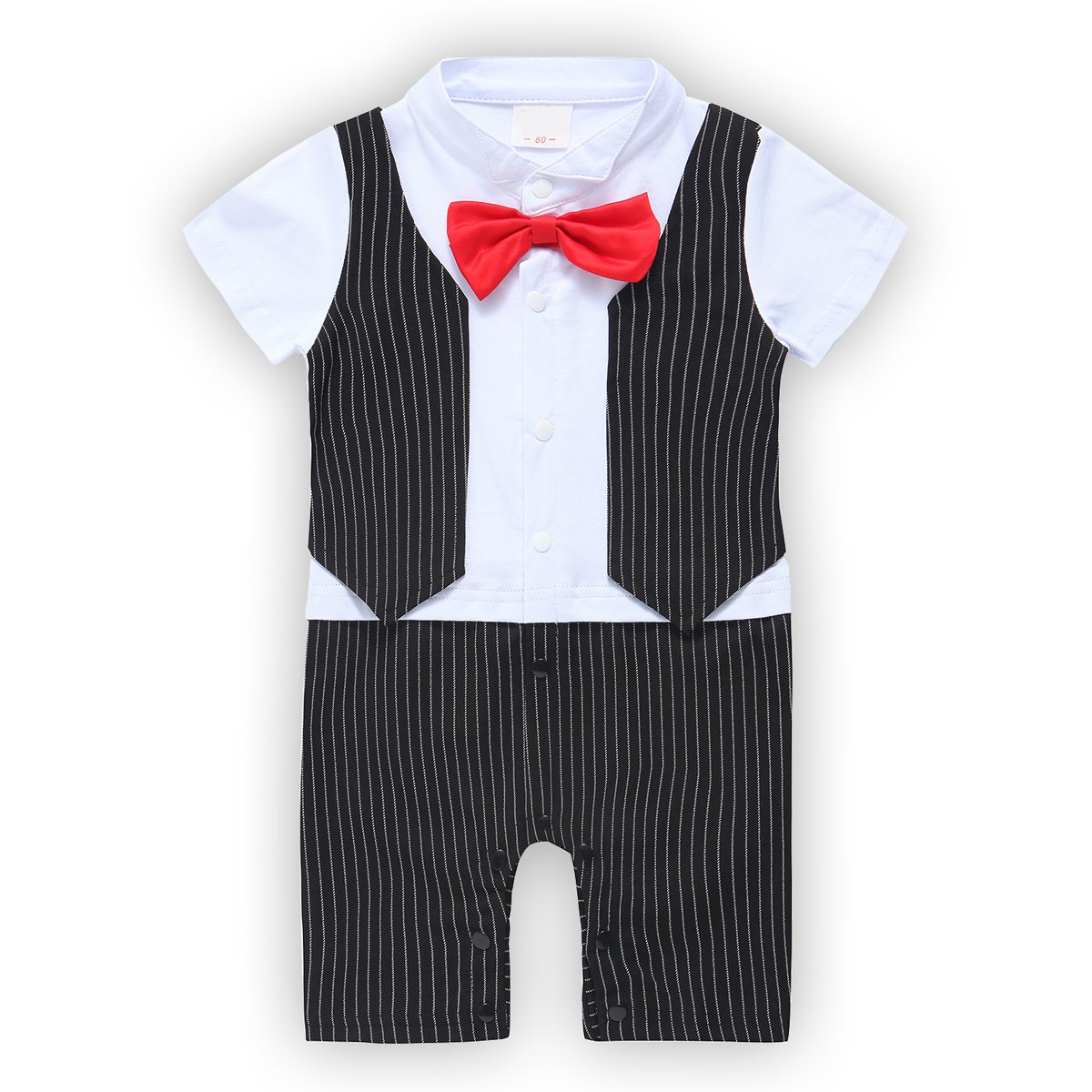 Baby Boy Rompers, Toddler Short Sleeve Tuxedo Suit Set Infant Outfit Onesie (80(6-12 Month), Black)