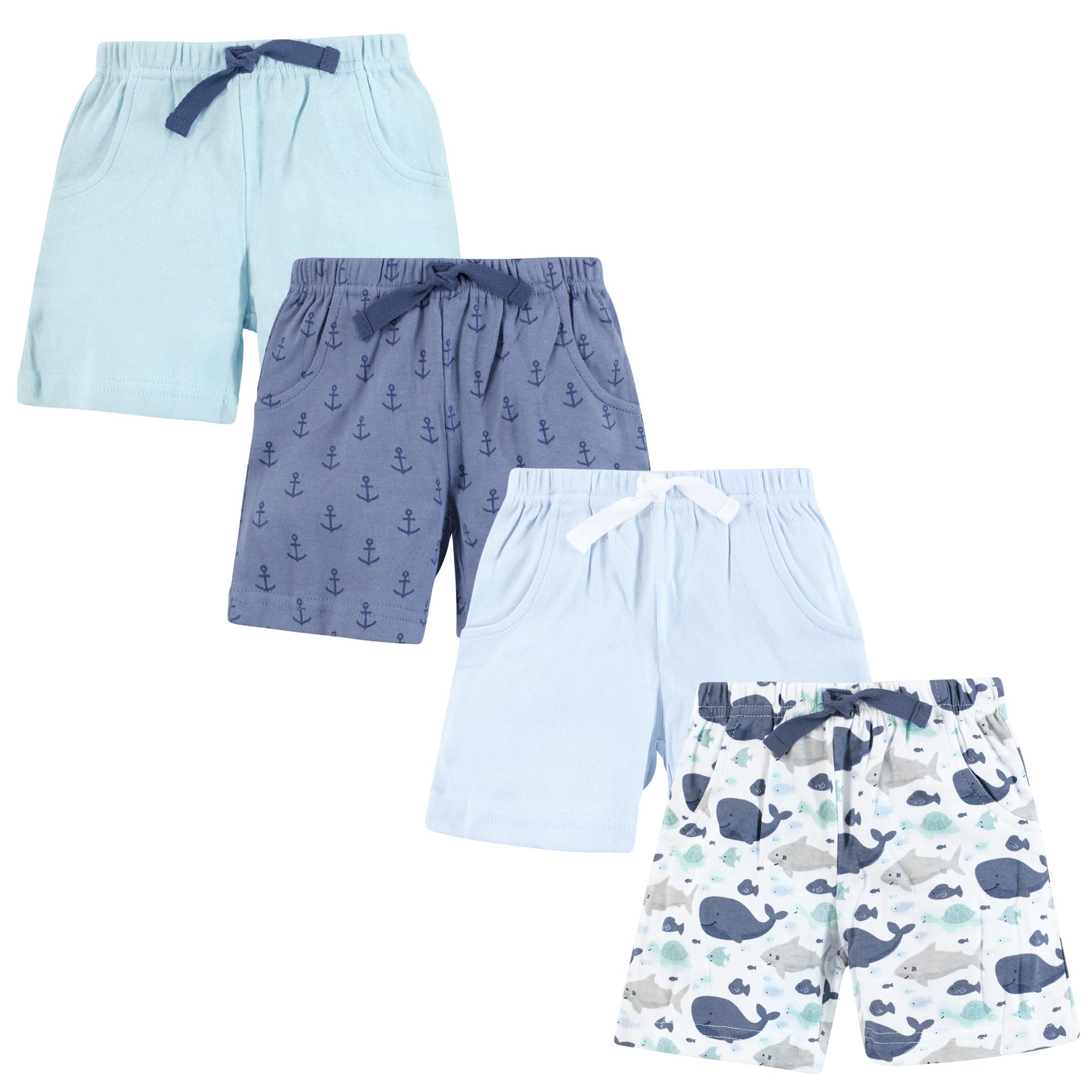 Photo 1 of Hudson Baby Infant Boys Shorts Bottoms 4-Pack, Sea Friends, 0-3 Months