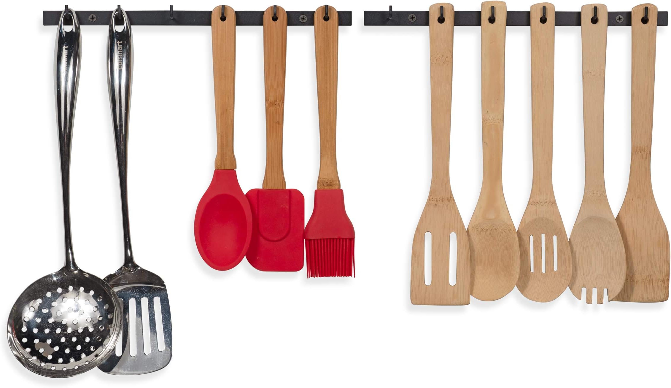 Wallniture Puno Kitchen Drawer Organizer Racks with Hooks, Wall Mount Utensil Holder Silverware Organizer Black set of 2