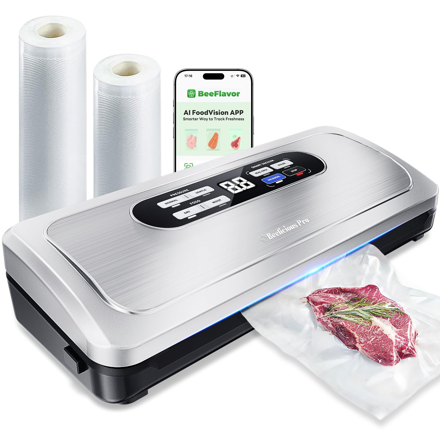 Photo 1 of Vacuum Sealer Machine with AirLock ProSeal System, 10-in-1 Vacuum Sealer for Food, Dry & Moist Modes, Compact Design with Digital Timer, Built-in Cutter & Roll Storage, Stainless Steel