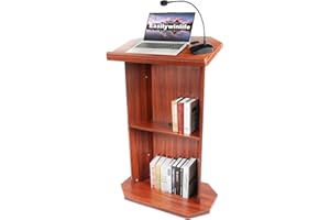 EASILYWINLIFE 49IN Wooden Podium with Large 2-Tier Shelve and Reserved Wire Hole, Wood Lectern Stand with Reading Platform, Pulpits Stand Church Pulpit for Conference, Office, School, Restaurant