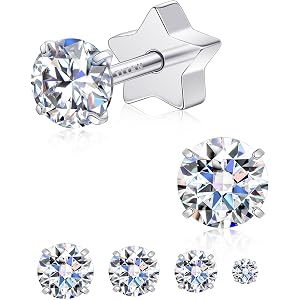 Limerencia Moissanite Stud Earrings for Women Men, F136 Hypoallergenic Titanium Earrings for Sensitive Ears, 18K White Gold P
