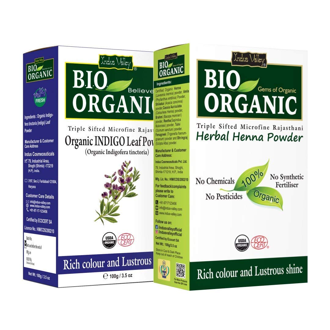 SE Group Indus Valley Bio Organic Natural Indigo Powder and Henna Powder for Black Hair (100+100 g)