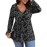 POSESHE Womens Plus Size Long Sleeves Tops 2025 Fall Winter Tunic Tops Casual V-Neck Wrap Shirts Dressy Work Blouses L-4XL