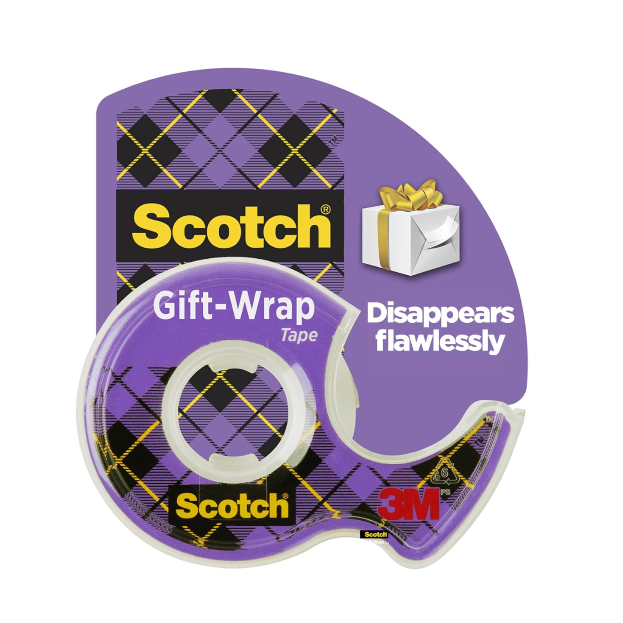 Scotch GiftWrap Tape on a Dispenser - 1 Roll - 19 mm x 16.5 m - Satin-Finish Clear Tape to Use on Gift Wrapping Paper