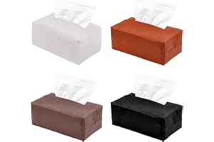 GLOBLELAND 4Pcs PU Leather Rectangle Tissue Box Holder, Modern Facial Paper Organizer Dispenser for Tabletop, Bathroom Car Of