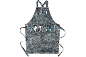 Jeanerlor Denim Work Shop Cross Back Aprons with Pockets for Cobbler Cooking Kitchen Men's Apron (Black) Cross Straps & Adjustable L to XXXL