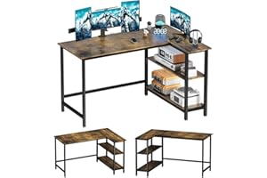 WOODYNLUX L Shaped Desk - 43 Inch Gaming Desk, Computer Corner Desk, Home Office Writing Desk with Shelf, Space-Saving Workstation Table, Modern Simple Wooden Desk, Rustic Brown