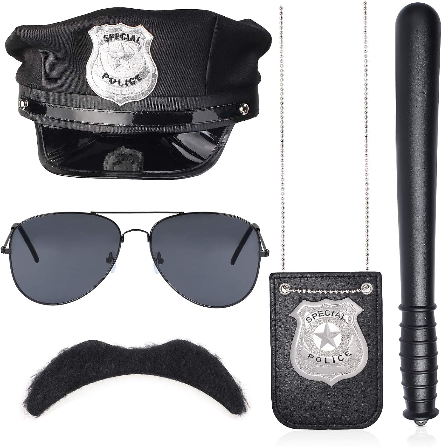 Beelittle Police Costume Policeman Hat Baton Sunglasses Badge Mustache