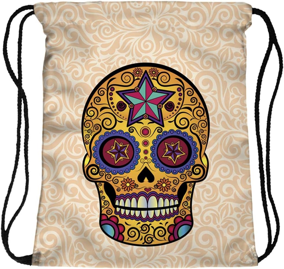 PREMYO Drawstring Gym Bag Backpack Quote Print Skull Rucksack for School Sports Travel Women Children Birthday Present - Image 4