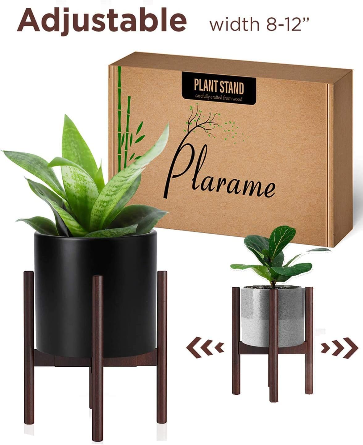 Adjustable Wood Plant Stand Mid Century Modern for Indoor Outdoor Planters, Flower Pot, Plant Holder (Plant and Pot NOT Included)