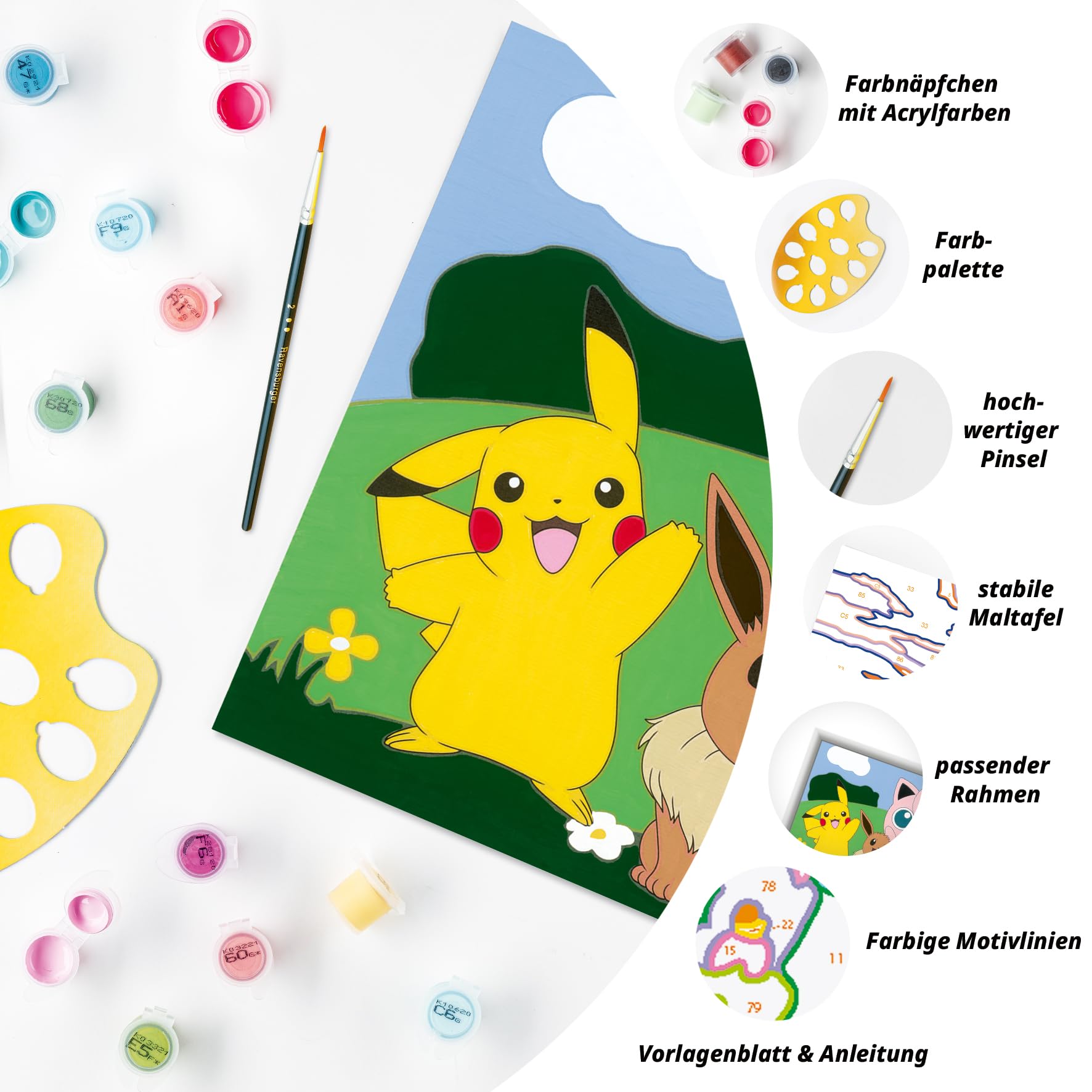 Ravensburger CreArt 20298 - Pokémon Abenteuer - Malen nach Zahlen Pokémon für Kinder ab 7 Jahre, Malset mit Rahmen, Pinsel und Acrylfarben, Geschenk für Jungen und Mädchen 5
