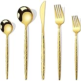 Joincook Hammered Gold Silverware Set,30 Piece Stainless Steel Flatware Set for 6,Modern Cutlery Set,Includes Spoon Fork Knives Set,Home Kitchen and Restaurant,Dishwasher Safe