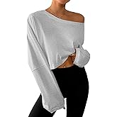 Remidoo Women's Off the Shoulder Sweatshirt Oversized Cropped Sweatshirts Long Sleeve Pullover Top