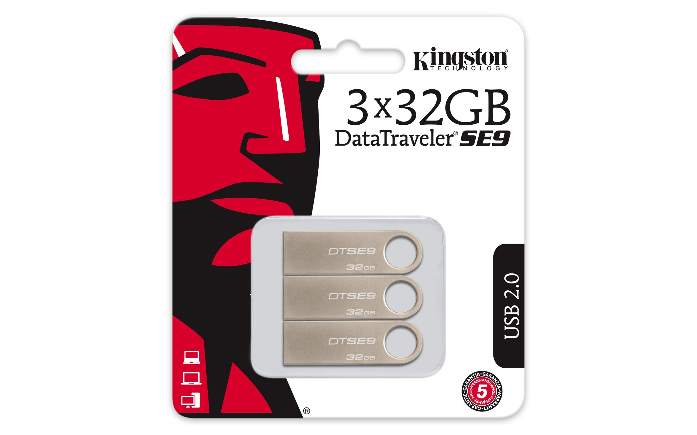 Kingston DataTraveler SE9 -DTSE9H/32 GB-3P ( 3 Pack ) USB Flash Drive, 32 GB, Silver