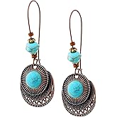 MINACHI Vintage Ethnic Bohemian Retro Antique Turquoise Color Theme Dangle Drop Earrings, Boho Jewelry Gift for Women