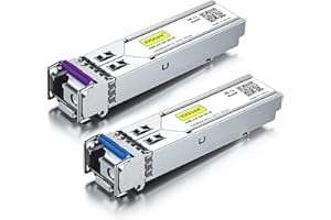10Gtek a Pair of 1.25G SFP Bidi Transceiver, 1000Base-BIDI SingleMode Simplex LC Fiber Module for Cisco GLC-BX-D, Ubiquiti UniFi UF-SM-1G-S, Mikrotik and More, SMF 1490nm/1310nm, DDM, up to 20 km