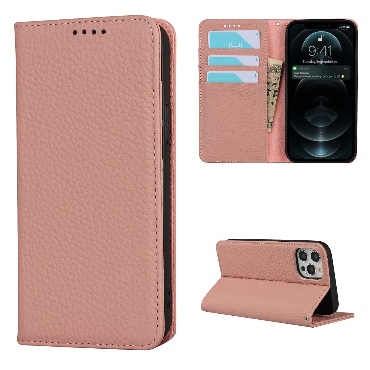 Copmob Phone Case iPhone 12 Pro Max,Flip Genuine Leather Wallet Case,[4 Slots][Magnetic closure][With Lanyard],Protective Cover Case for iPhone 12 Pro Max - Pink