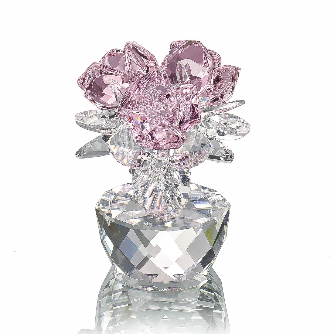 H&D Pink Crystal Rose Bouquet Flowers Figurines Ornament with Gift box
