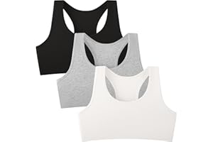 INNERSY Girls Training Bras Cotton Racerback Sports Bra Aged 6-16 for Teens 3 Packs