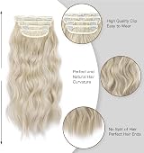 AliLeader Ash Blonde Clip-In Hair Extensions 20in 4pcs Synthetic Wavy view 4