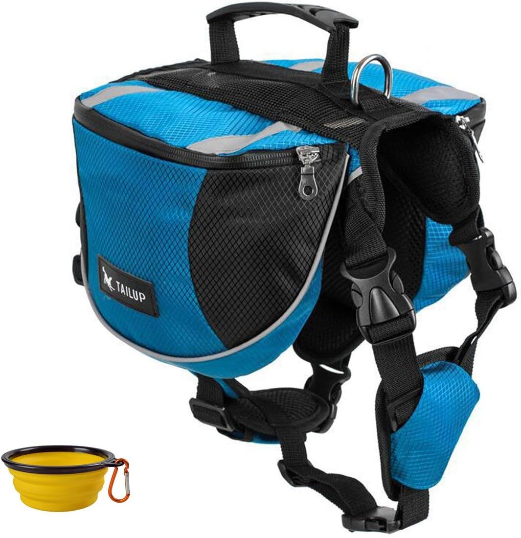 GrayCell Dog Saddlebags Hound Travel Hiking Camping Backpack for Medium Large Dogs (Blue,M)