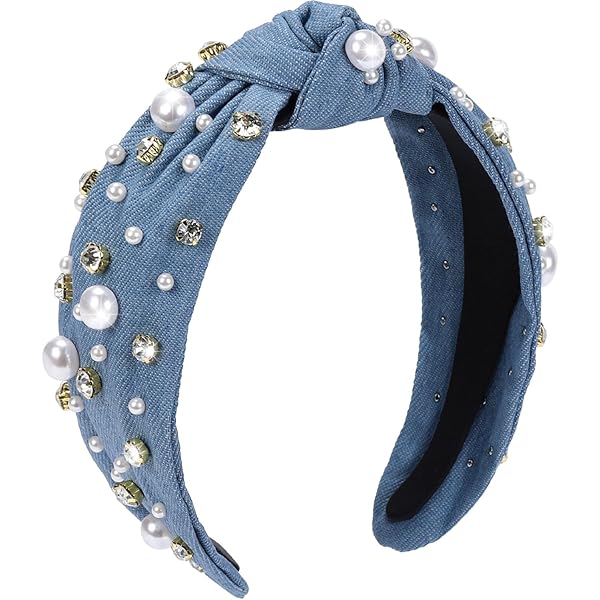 Amazon.com : PLwelth Denim Pearl Headband for Women Girls