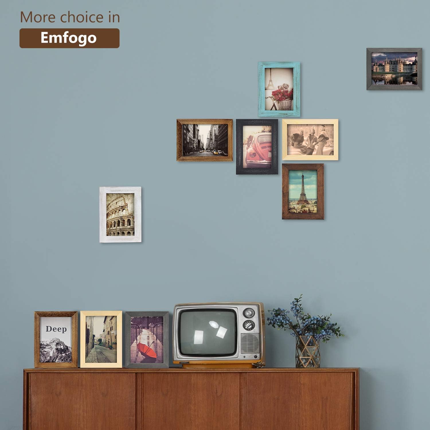 Emfogo 4x6 Picture Frames Photo Display for Tabletop or Wall Mount Solid Wood High Definition Glass Photo Frame Pack of 2 Vintage Walnut -
