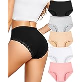 UNDER THE SEA Cotton Underwear for Women Plus Size Sexy Lace Bikini Panties Breathable Womens Cheeky Panty 5 Pack S-XXL