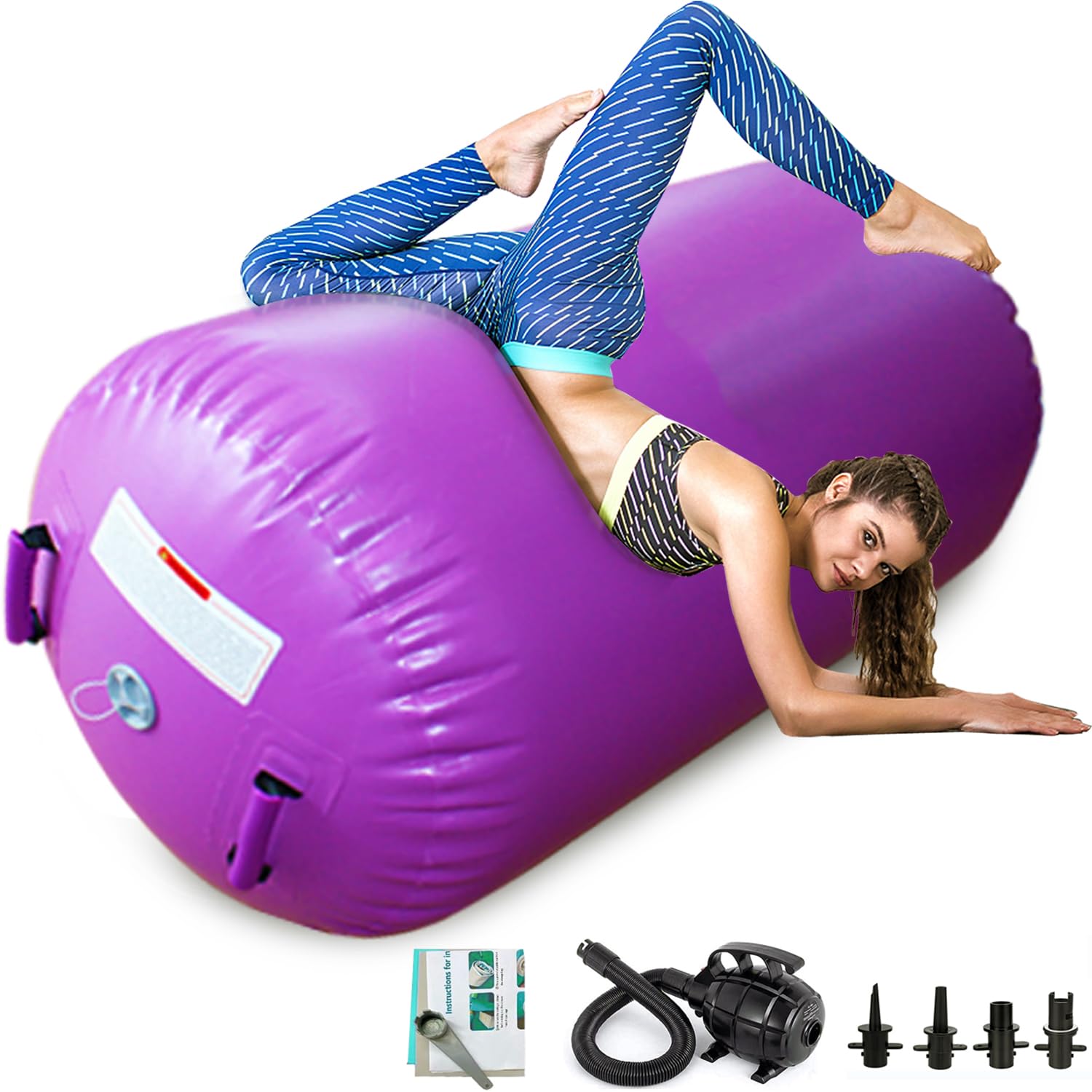 Photo 1 of CZGBRO Air Roller Gymnastics Barrel, Air Mat Tumble Track Gymnastic Equipment Inflatable Tumbler Backbend Trainer with Electric Pump for Yoga Cheerleading Home & Water Use (Purple, 3.3ftx23.6inch)