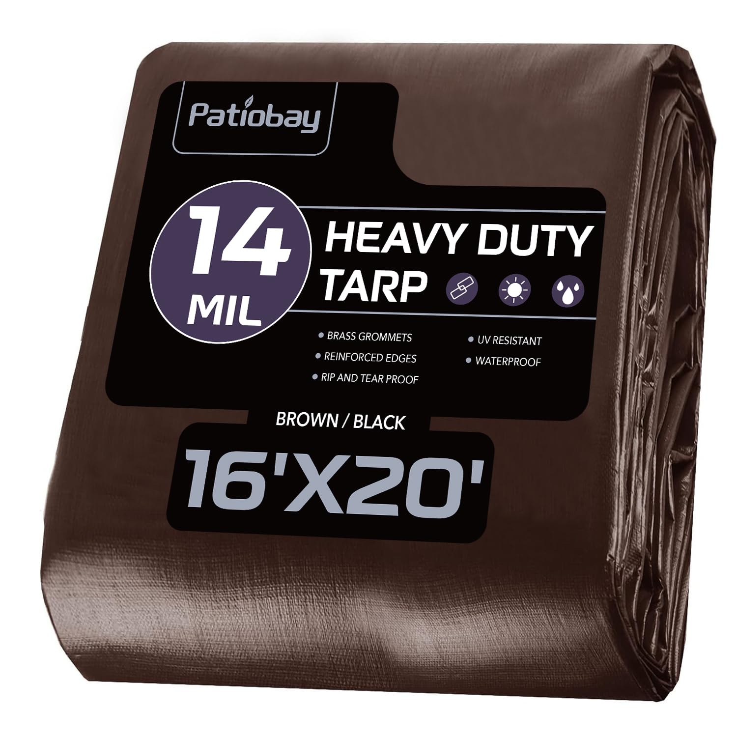Photo 1 of Patiobay Tarp 16x20FT, 14 Mil Large Tarp, Tarps Heavy Duty Waterproof with Grommets Every 23.6", 420D Thick Plastic Tarp, UV Resistant Tear&Fade Resistant, Reinforced Edges for Outdoor Pool Camp Tent