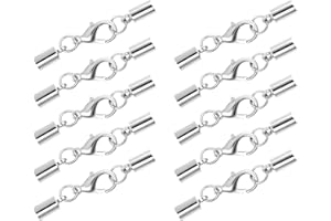 Mandala Crafts Silver 2mm Cord Ends Caps for Jewelry Making Leather Cord Bracelets Necklaces - 50 Sets Glue on Round Kumihimo Ends Caps with Lobster Claw Clasps DIY Supplies