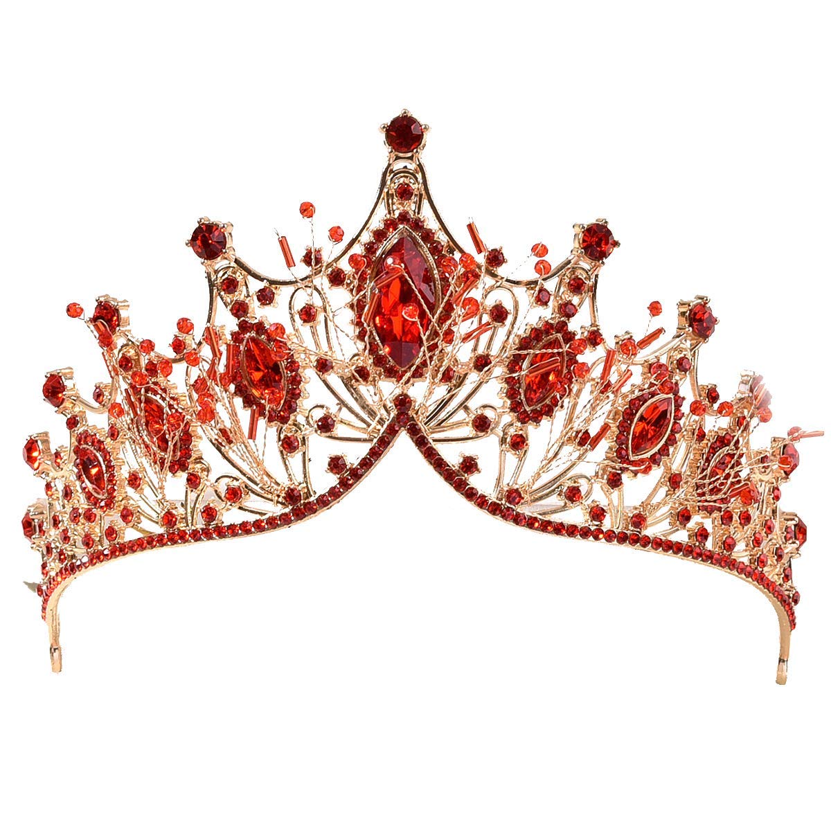 Bridal Wedding Tiara, Rhinestone Gold Headpiece, Birthday Queen Crown, Wedding Hair Accessories for Women, Red