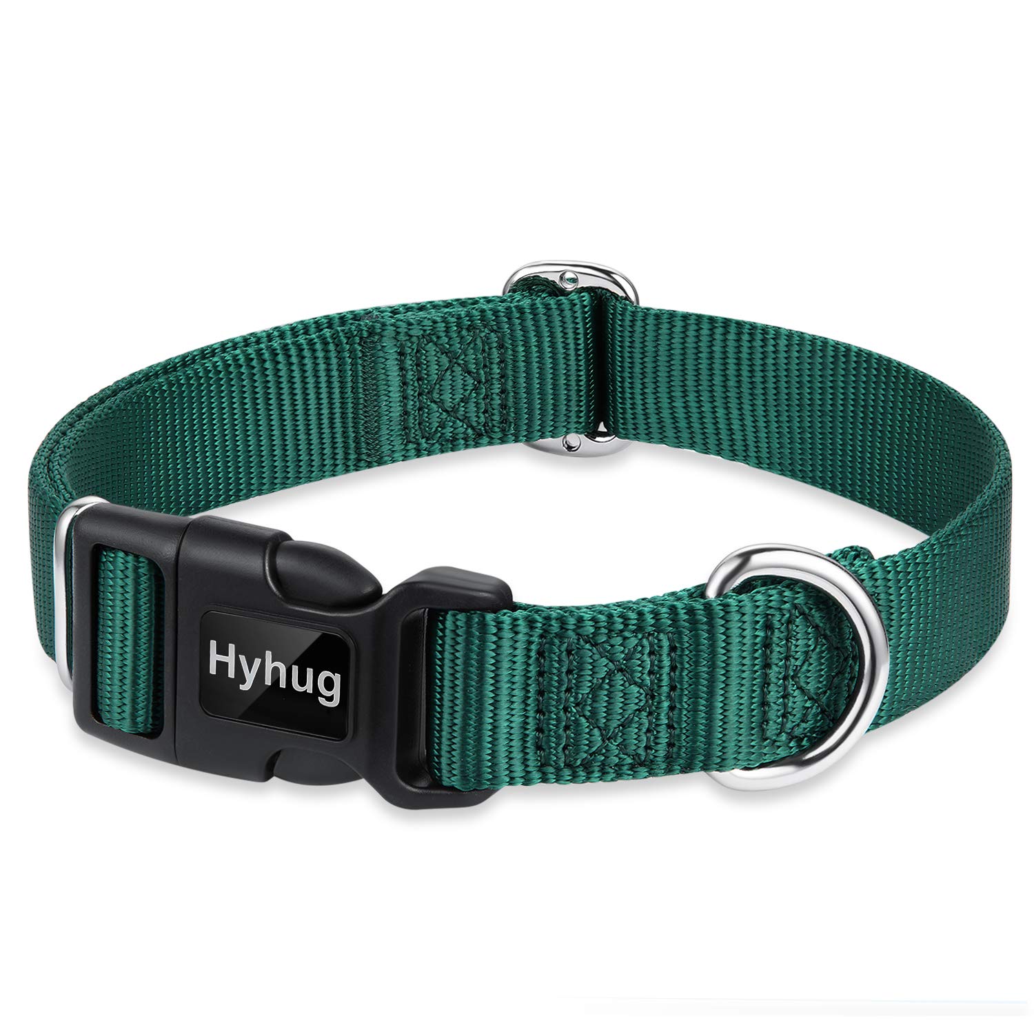 Hyhug Design Classic Basic Nylon Dog Collar, Can Install Dog Tag (Medium, Dark Green)