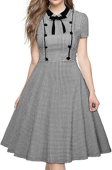 Noir Et Blanc Plaid Retro Midi Robe A Carreaux Plissee Manche Courte Elegant Trapeze Vintage Annees 1950 Style Audrey Hepburn Ceremonie Robe De Soiree Peter Pan Col Robes Amazon Fr Vetements Et Accessoires