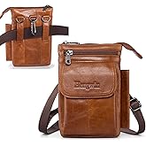 Hengwin Genuine Leather Small Crossbody Purse for Men Women, Travel Passport Wallet Cell Phone Shoulder Holster Belt Pouch Messenger Bag